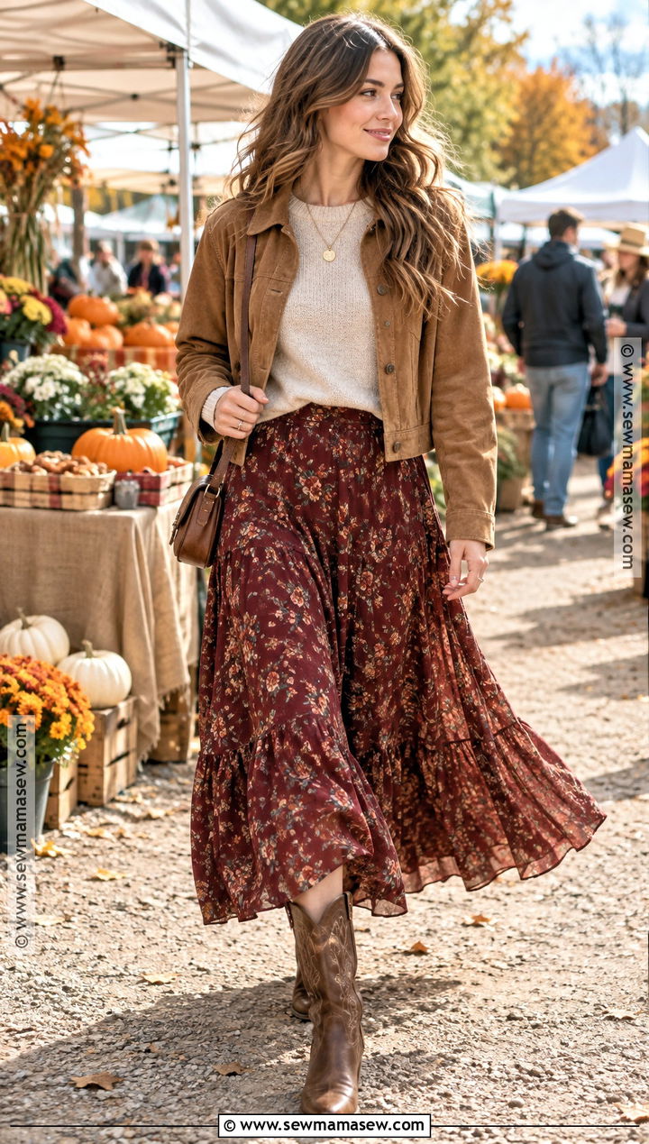 Western Boots With Maxi Skirt And Sweater - 20 western boots outfit fall