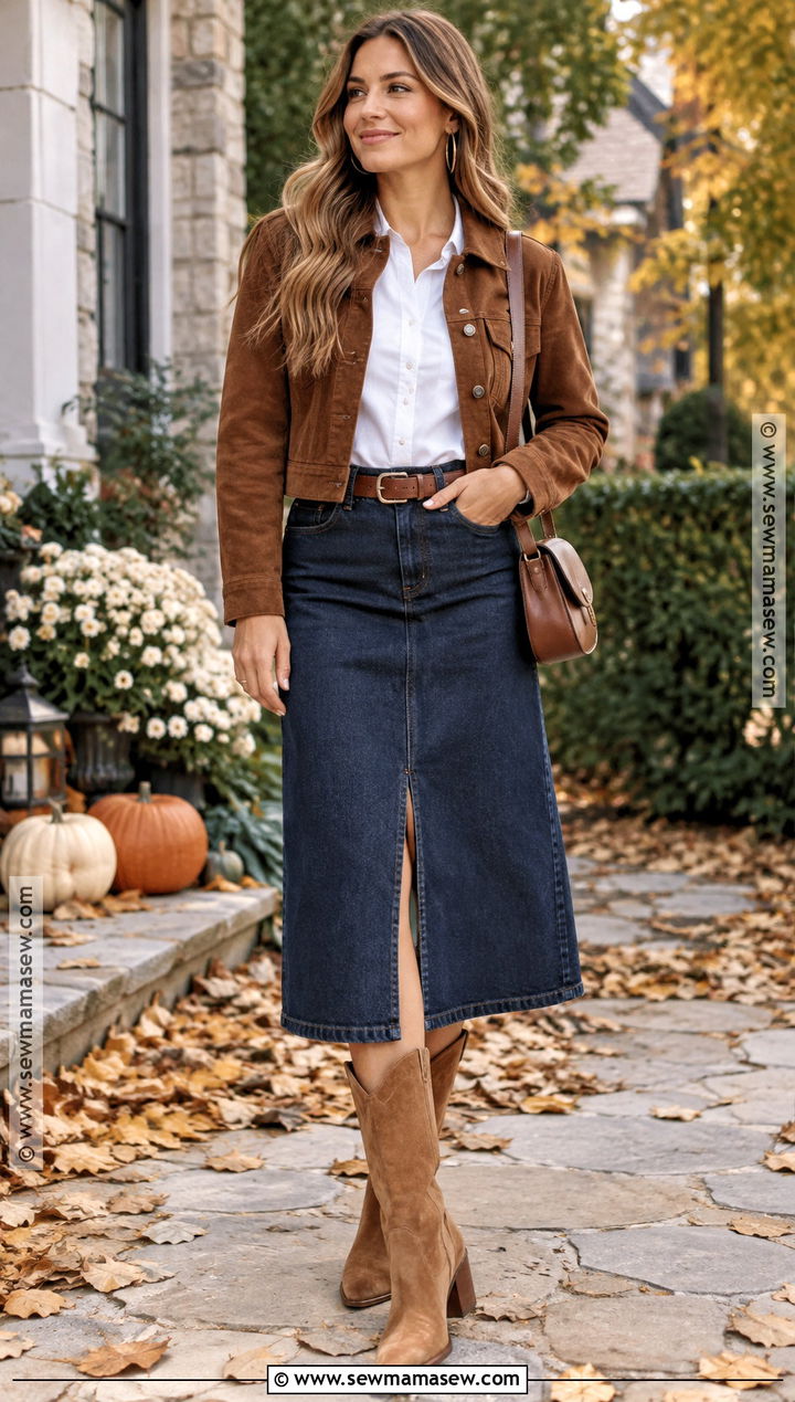 Western Boots With a Denim Skirt and Button Down Shirt - 15 womens shoes for fall