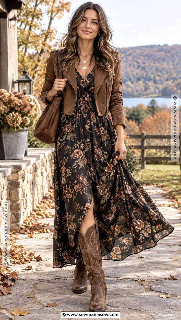 Western Boots With a Floral Maxi Dress - 20 womens boots for fall