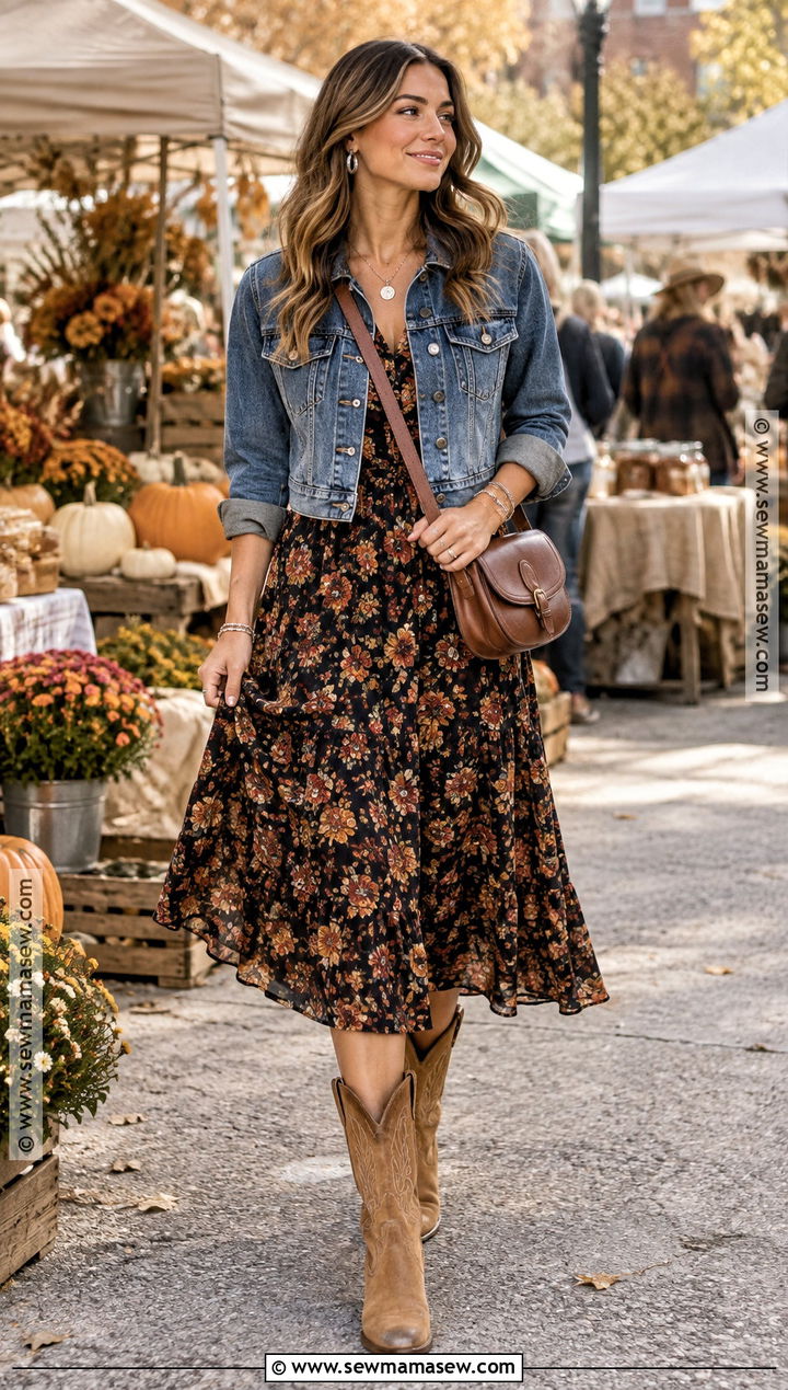 Western Boots With a Floral Midi Dress - 15 October Shoes