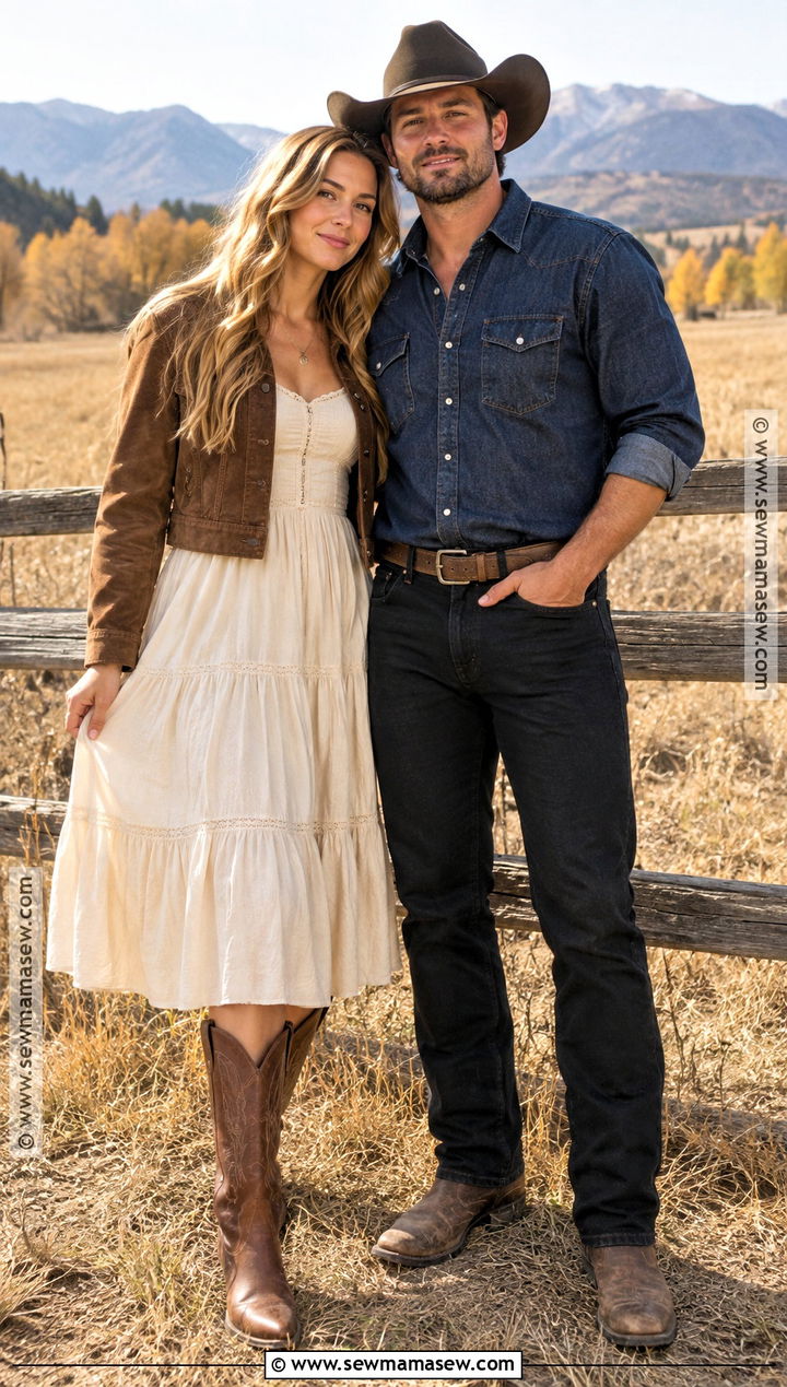 Western Boots and Denim Fall Couple Outfit - 15 Fall Photos Couples Outfits