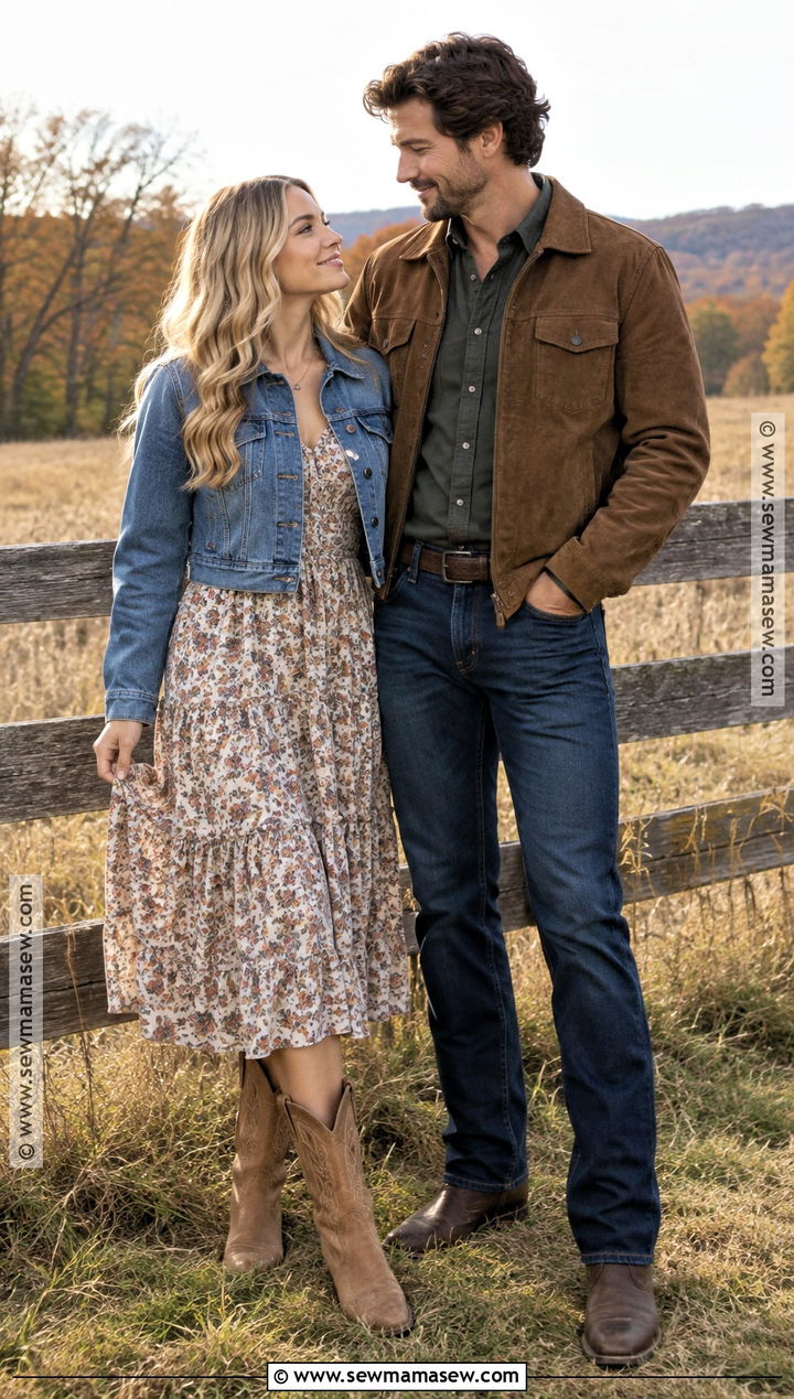 Western Boots and Denim Fall Couple Outfit - 15 fall couple pics outfits