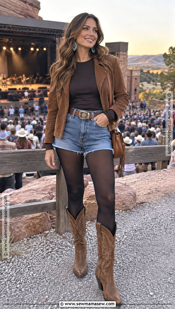 Western Boots and Denim Shorts Fall Concert Outfit - 20 concert outfit ideas fall