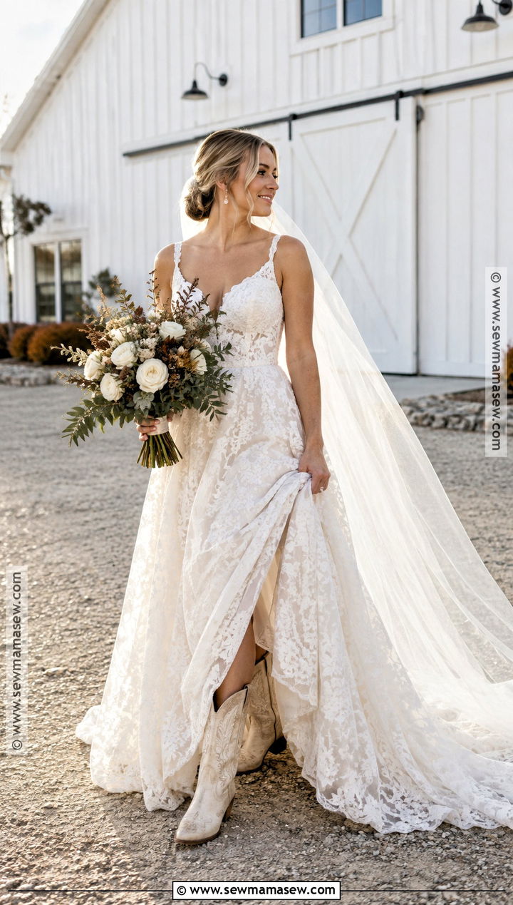 Western Bridal Boots With Lace Gown - 15 November Wedding Shoes Brides