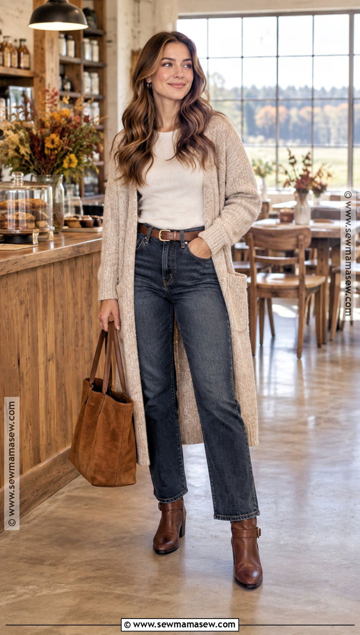 Western Buckle Ankle Boots With a Long Cardigan - 15 Buckle Ankle Boots Fall Fashion