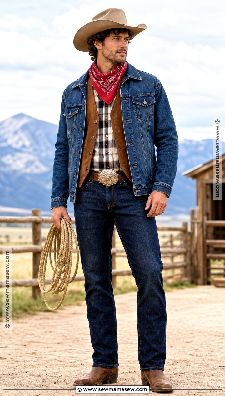 Western Cowboy Costume With Denim Jacket - 30 halloween male costumes