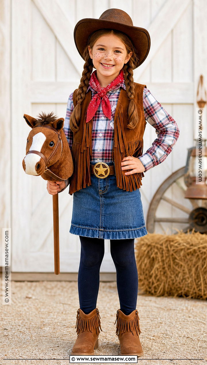 Western Cowgirl Costume With Denim Skirt - 40 kids costumes