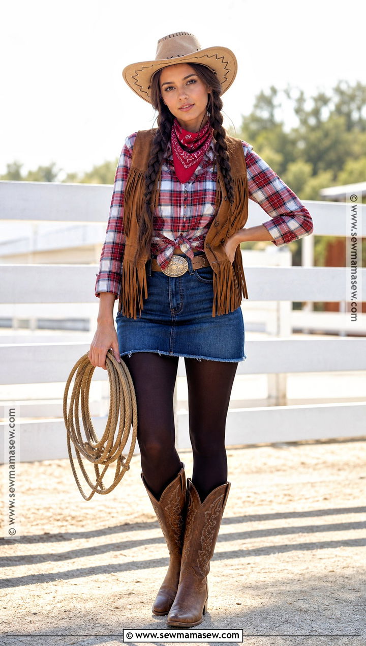 Western Cowgirl Costume With Denim Skirt - 45 costumes ideas