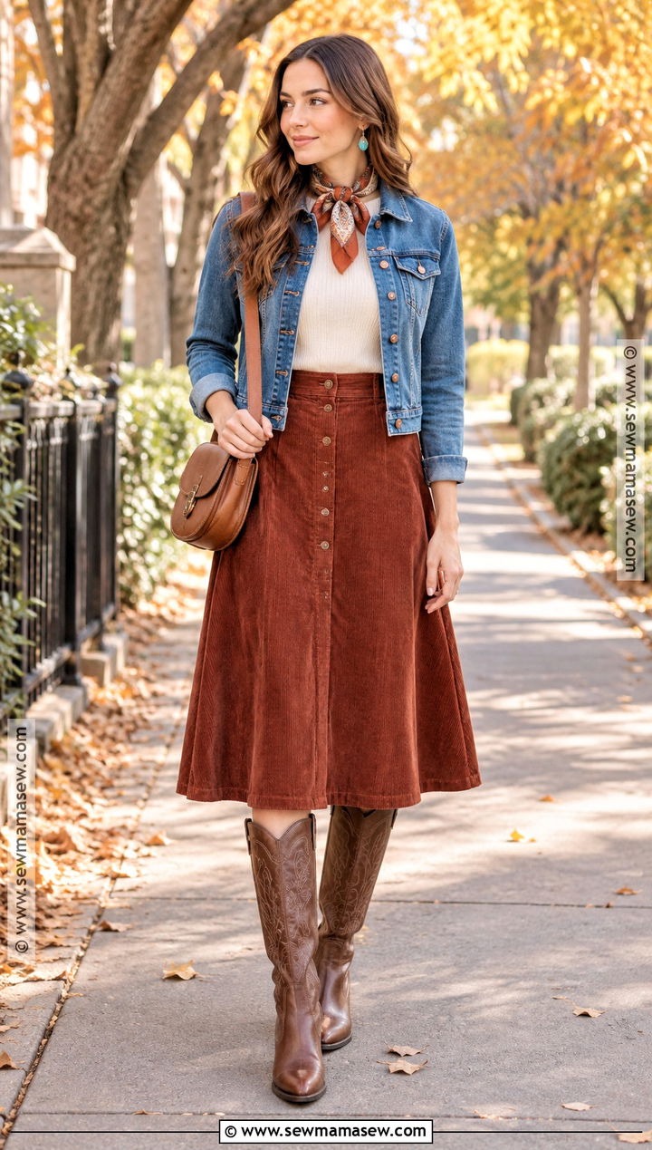 Western Fall Outfit With Corduroy Skirt - 25 western fall outfits