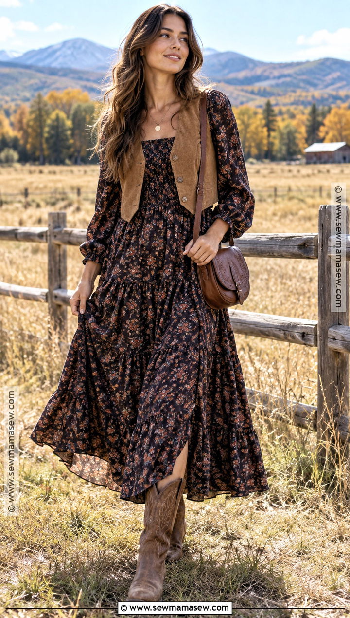 Western Fall Outfit With Prairie Dress - 25 western fall outfits