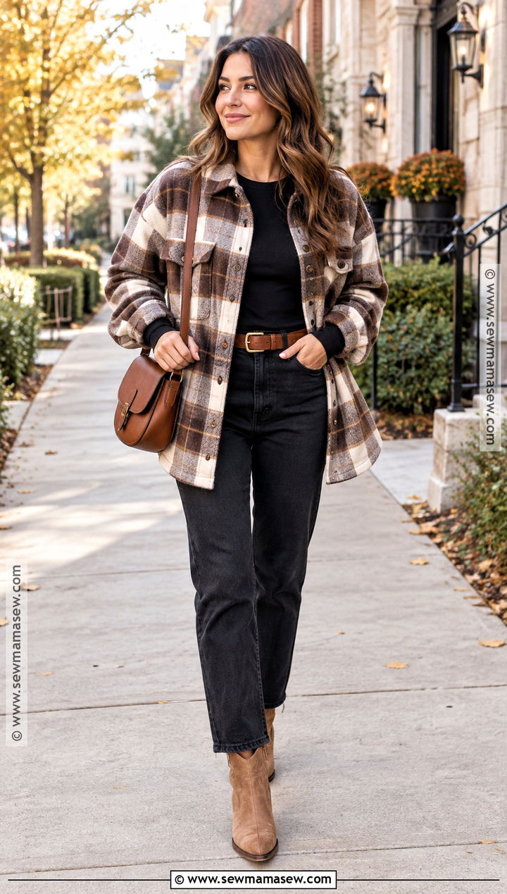 Western Plaid Shacket and Black Jeans Outfit - 20 Cute Western Fall Outfits