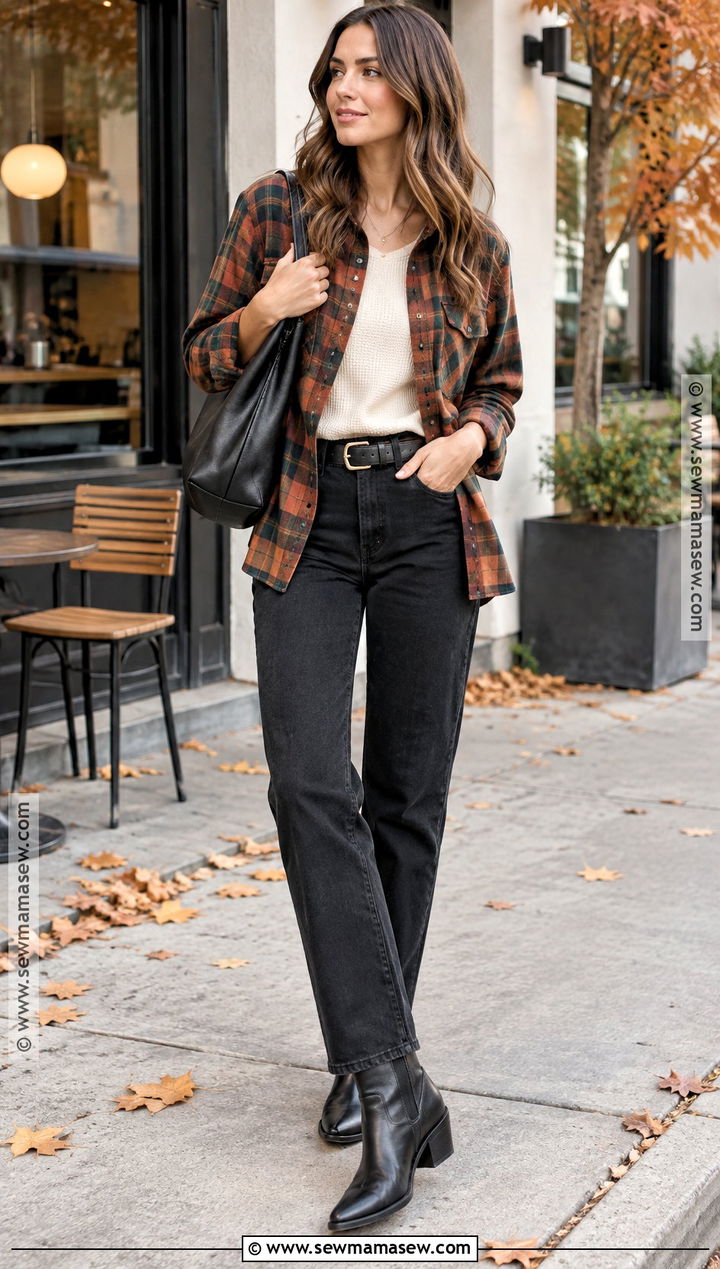 Western Plaid Shirt and Black Jeans Outfit - 15 Western Inspired Fall Outfits