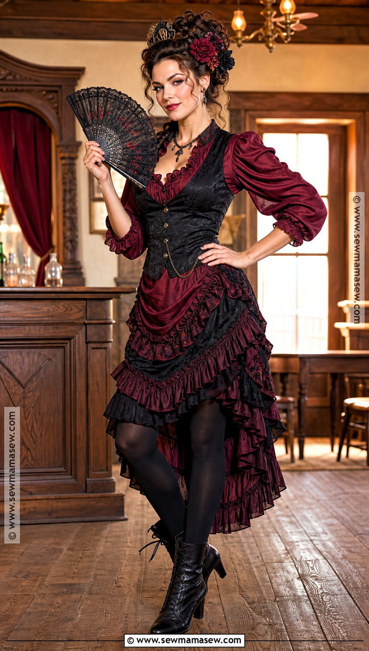 Western Saloon Performer Costume With Ruffled Skirt - 30 wild west costume ideas for women