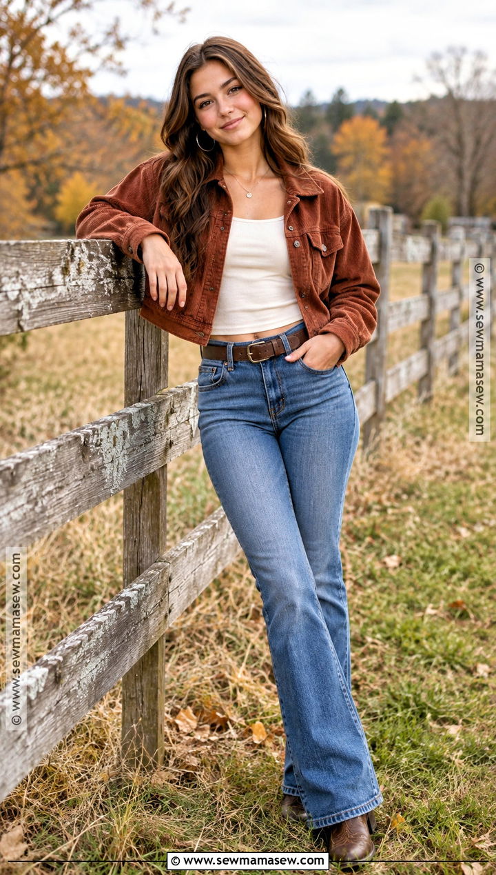 Western Senior Picture Outfit With a Corduroy Jacket - 15 Western Senior Pictures Outfit Fall Ideas