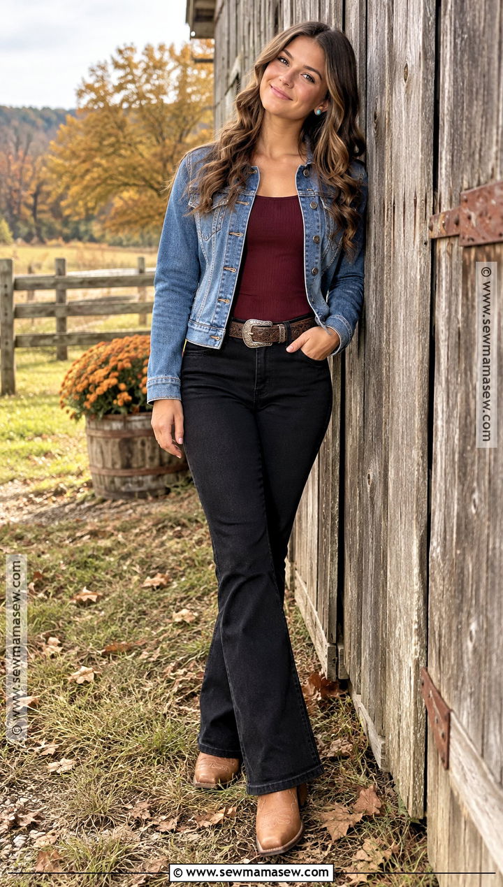 Western Senior Picture Outfit With a Denim Jacket - 15 Western Senior Pictures Outfit Fall Ideas