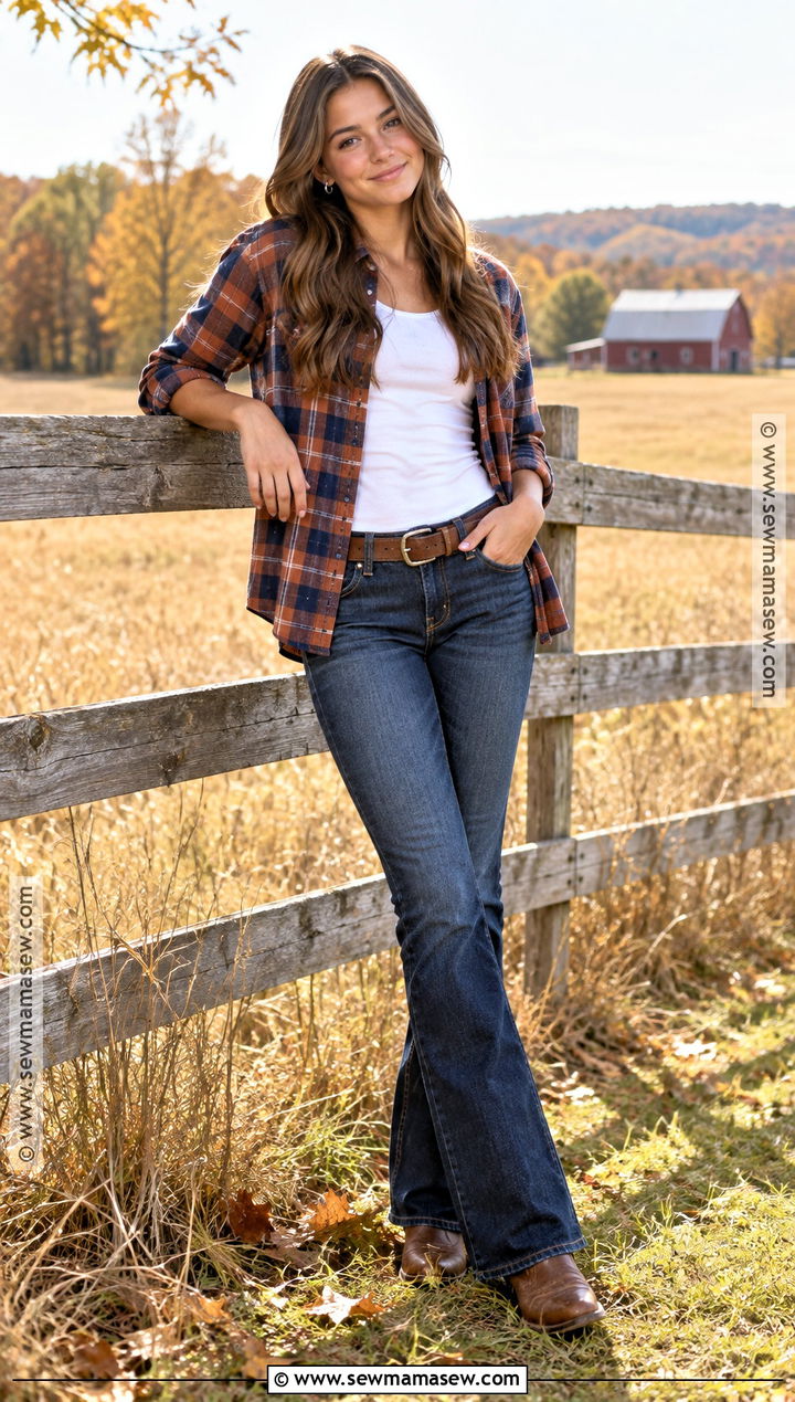 Western Senior Picture Outfit With a Plaid Shirt - 15 Western Senior Pictures Outfit Fall Ideas