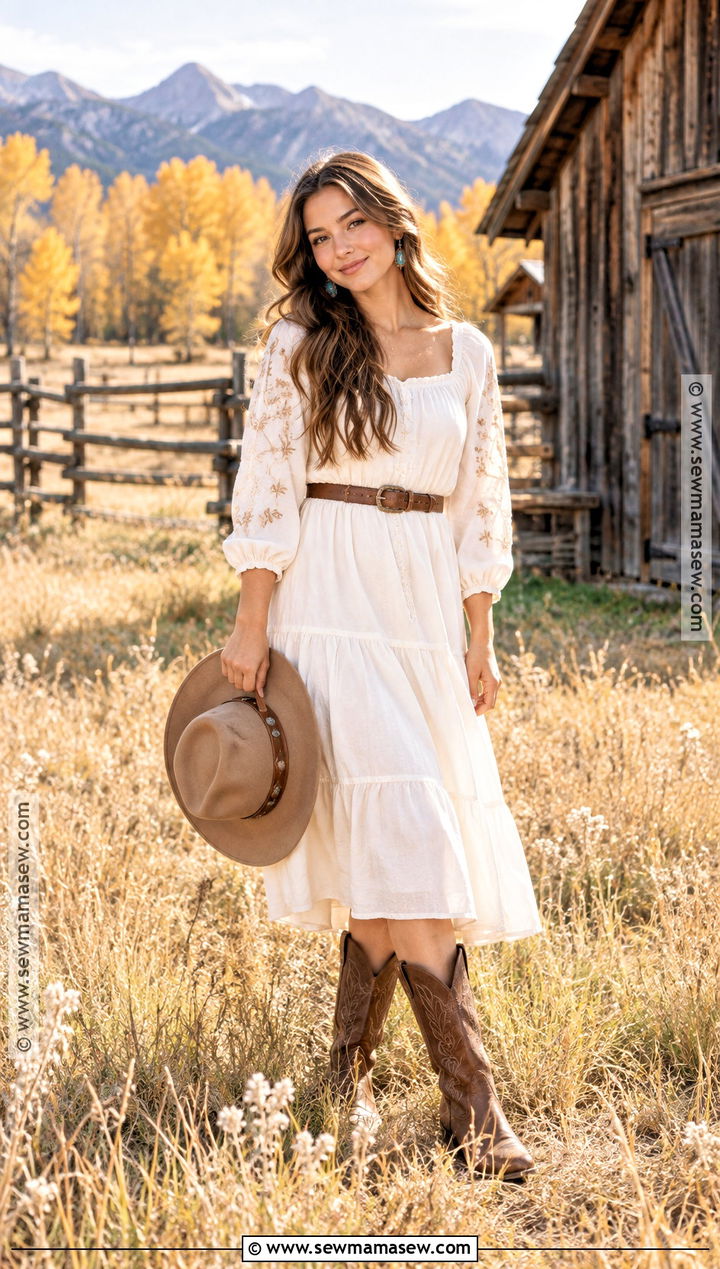 Western Senior Picture Outfit With a White Dress - 15 Western Senior Pictures Outfit Fall Ideas