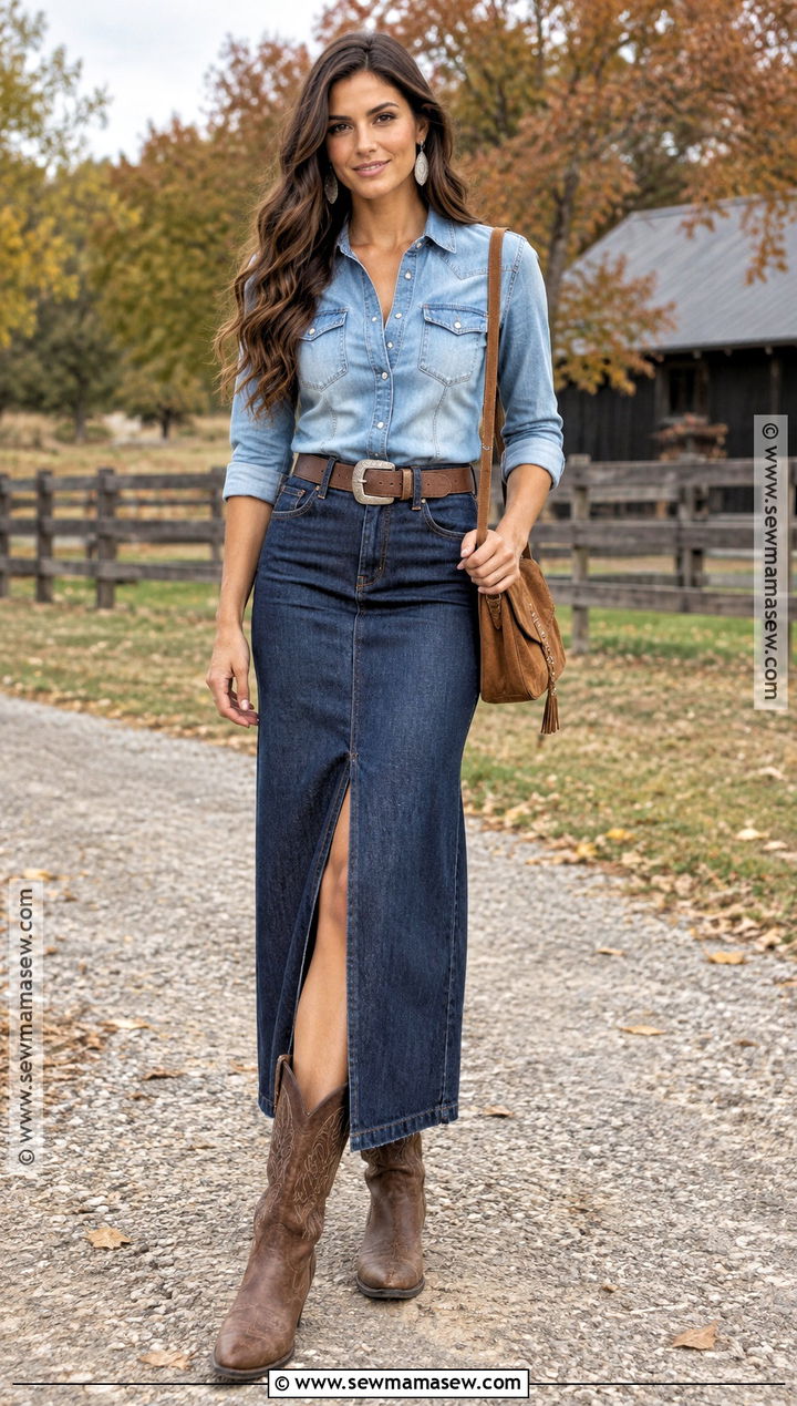 Western Shirt With Denim Maxi Skirt - 15 fall 2026 fashion trends casual
