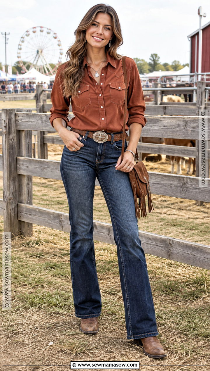 Western Shirt and Bootcut Jeans Fall Fair Outfit - 25 fall fair outfit ideas