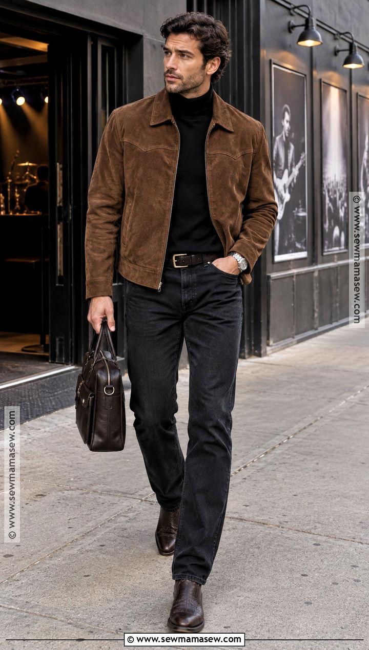Western Suede Jacket And Black Denim Autumn Outfit - 15 Men Style Outfits Autumn 2026