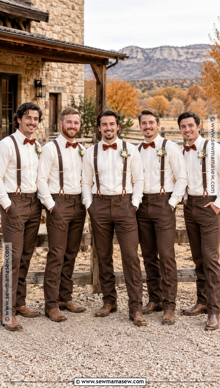 Western Suspenders With Brown Dress Trousers - 15 fall western groomsmen attire ideas