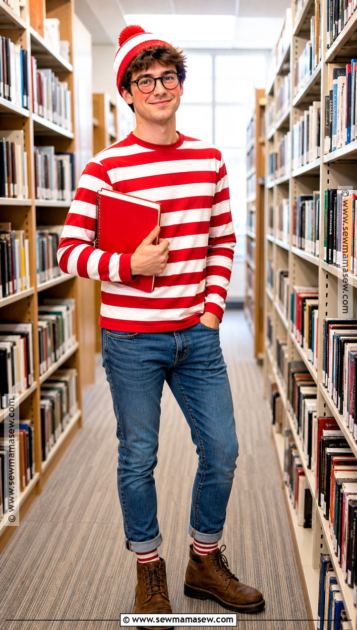 Wheres Waldo Costume With Striped Shirt - 40 school halloween costumes