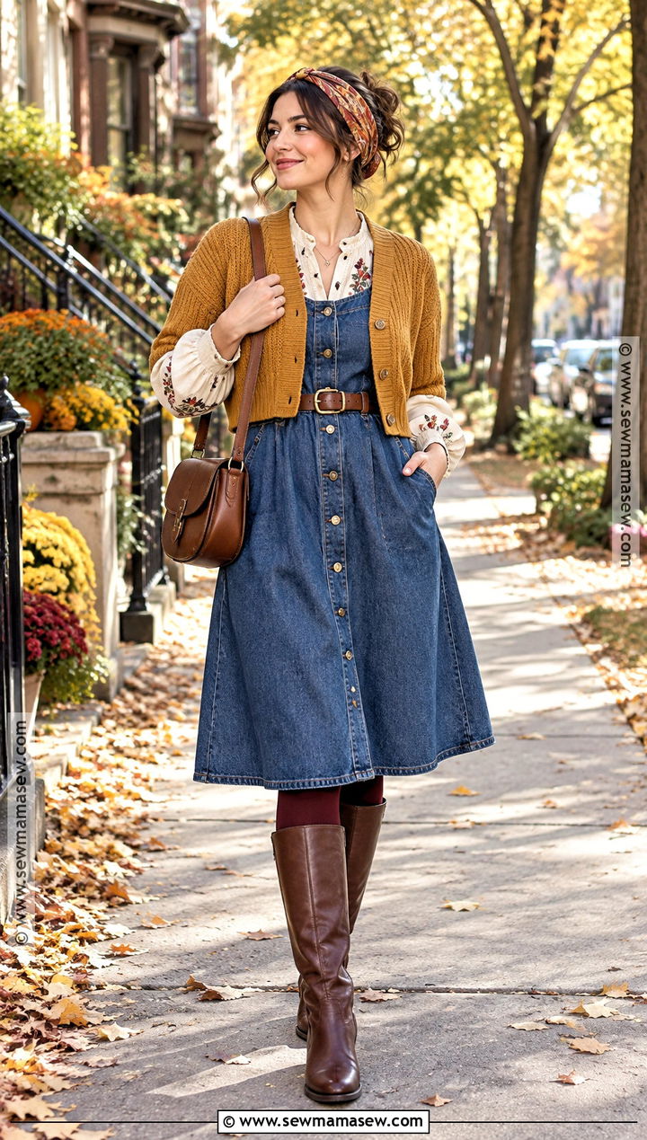 Whimsical Fall Denim Dress Outfit - 20 Fall Outfits Whimsical