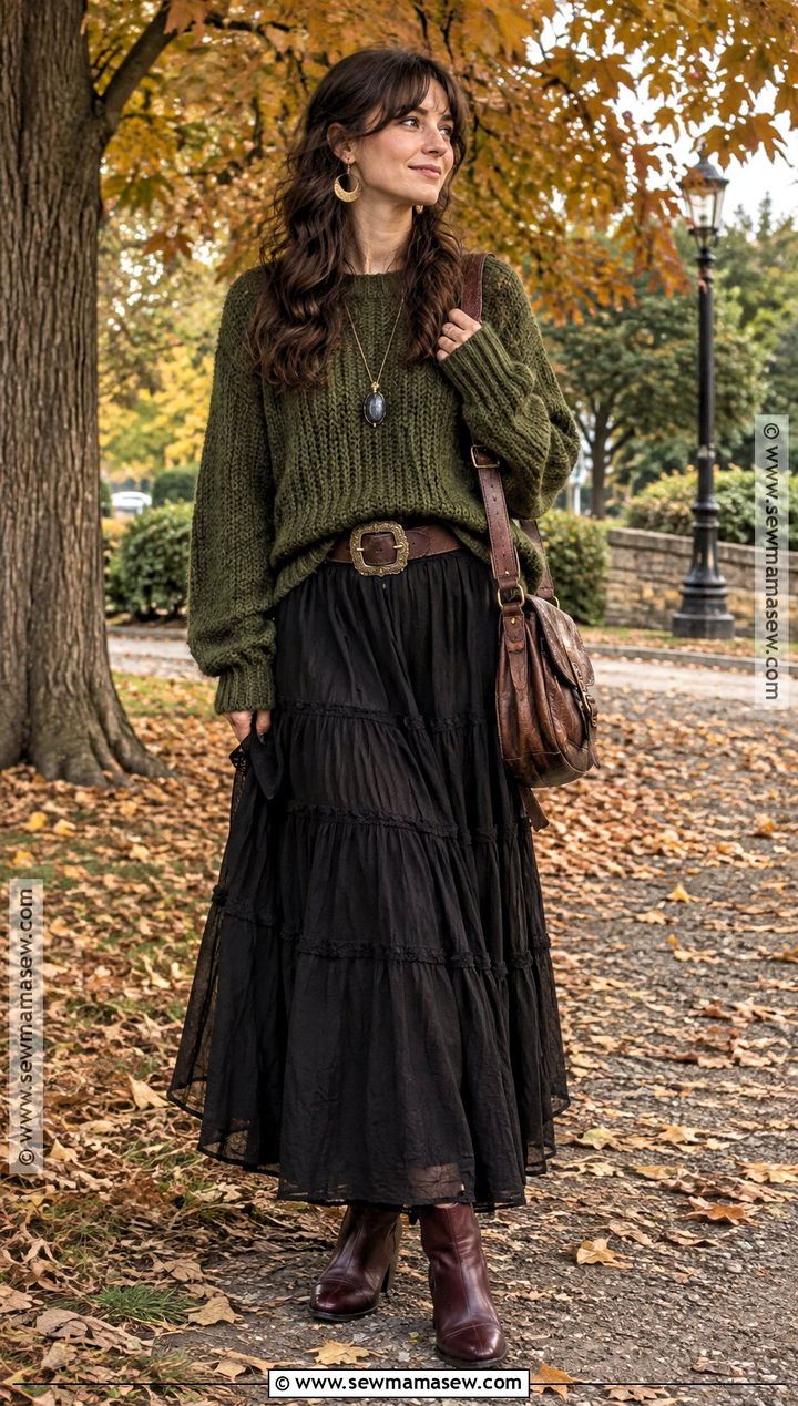 Whimsigoth Fall Sweater And Maxi Skirt Outfit - 20 gothic fall outfits