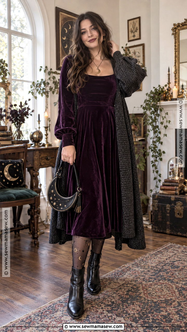 Whimsigoth Fall Velvet Dress Outfit - 20 fall dress aesthetic ideas