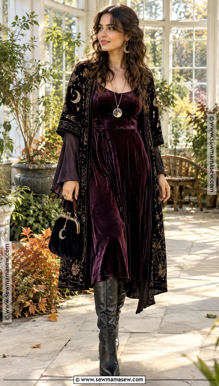 Whimsigoth Velvet Dress And Tall Boots Outfit - 20 alt fall fashion ideas