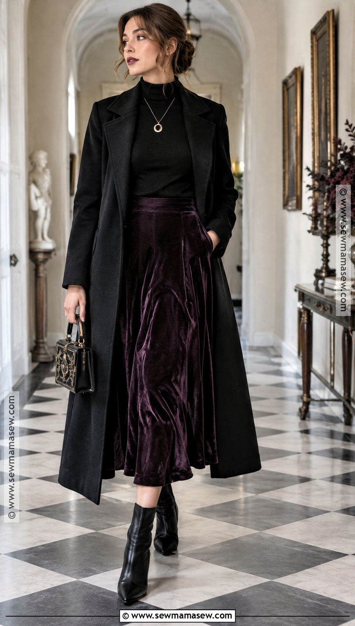 Whimsigoth Velvet Skirt And Fitted Knit Fall Outfit - 25 fall outfit aesthetic ideas