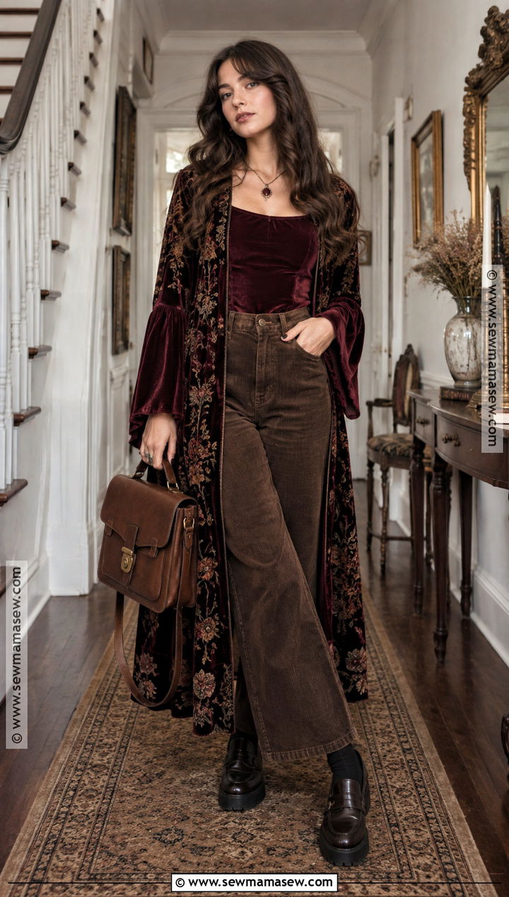 Whimsygoth Burgundy Top And Brown Trouser Outfit - 15 Whimsygoth Fall Outfits
