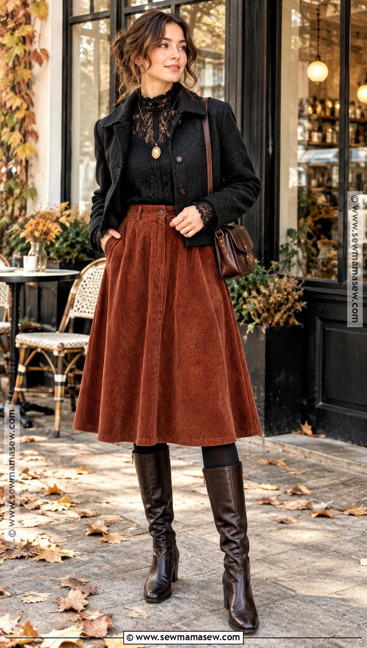 Whimsygoth Lace Blouse And Corduroy Skirt Outfit - 15 Whimsygoth Fall Outfits