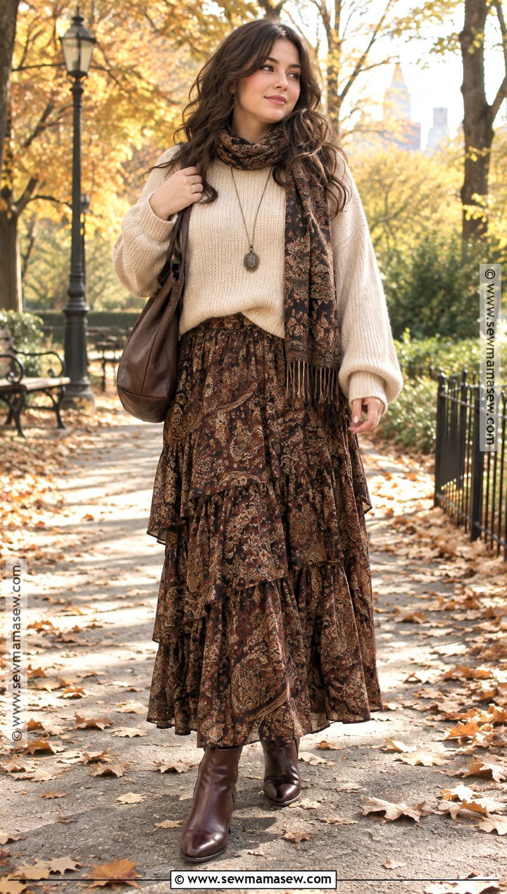 Whimsygoth Oversized Sweater And Tiered Skirt Outfit - 15 Whimsygoth Fall Outfits