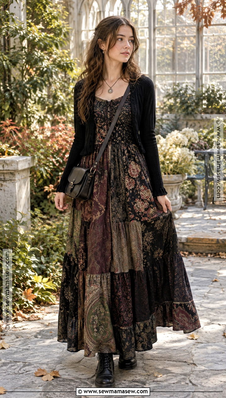 Whimsygoth Patchwork Maxi Dress Outfit - 15 Whimsygoth Fall Outfits