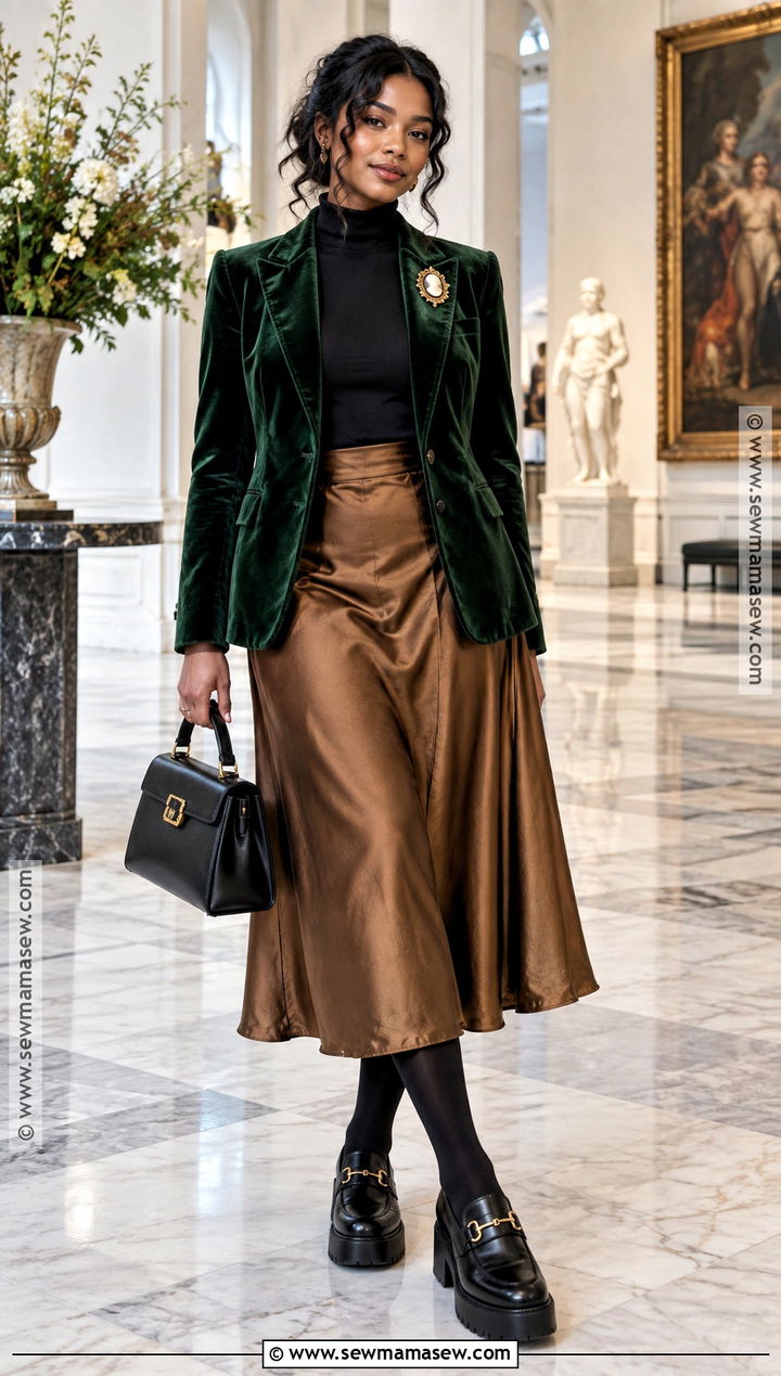 Whimsygoth Velvet Blazer And Satin Skirt Outfit - 15 Whimsygoth Fall Outfits