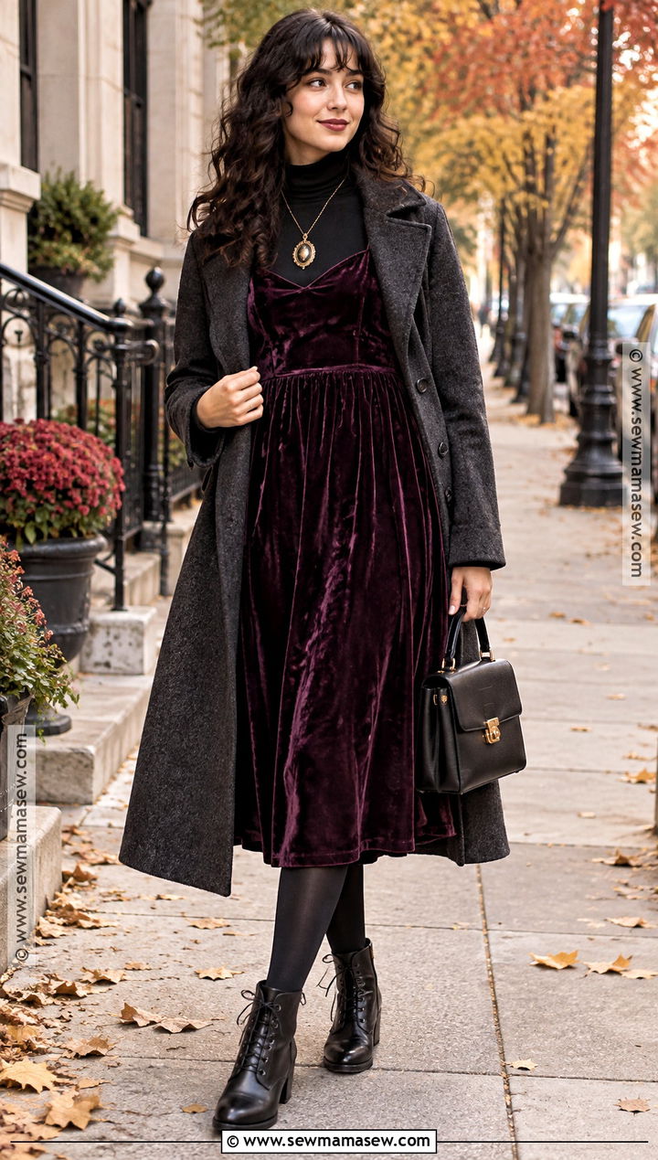 Whimsygoth Velvet Midi Dress Outfit - 15 Whimsygoth Fall Outfits