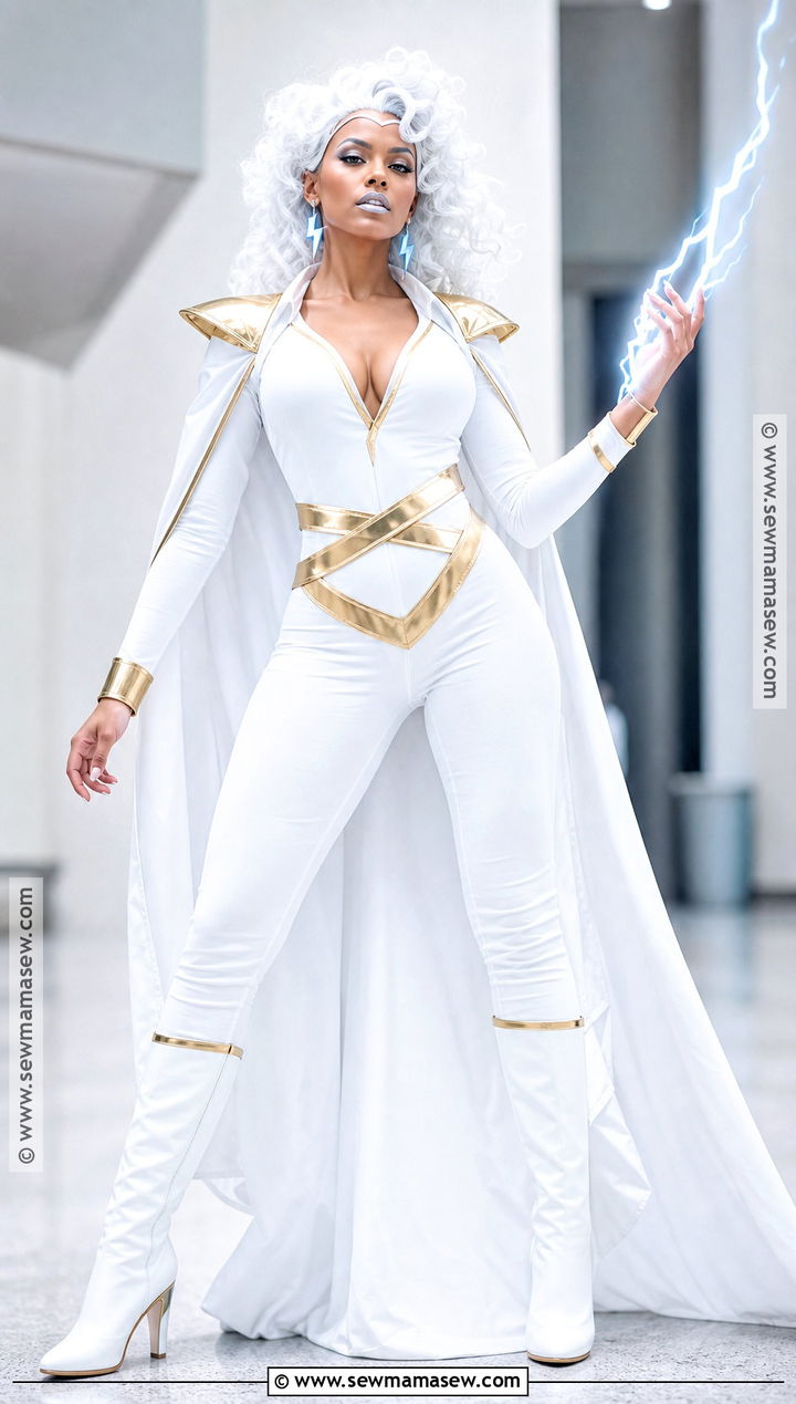 White 90s Storm Cosplay With Gold Trim - 30 storm cosplay ideas
