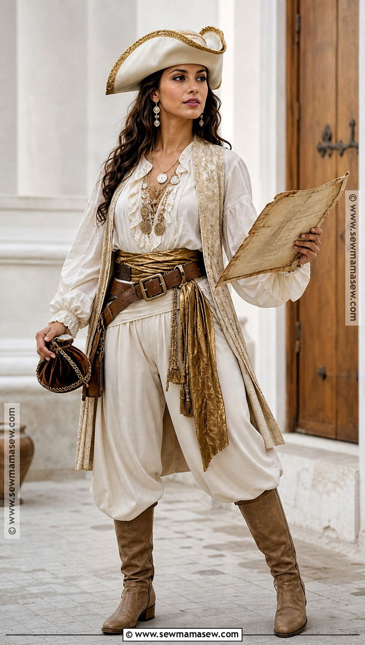 White And Gold Pirate Empress Costume - 30 cute pirate costume ideas for women