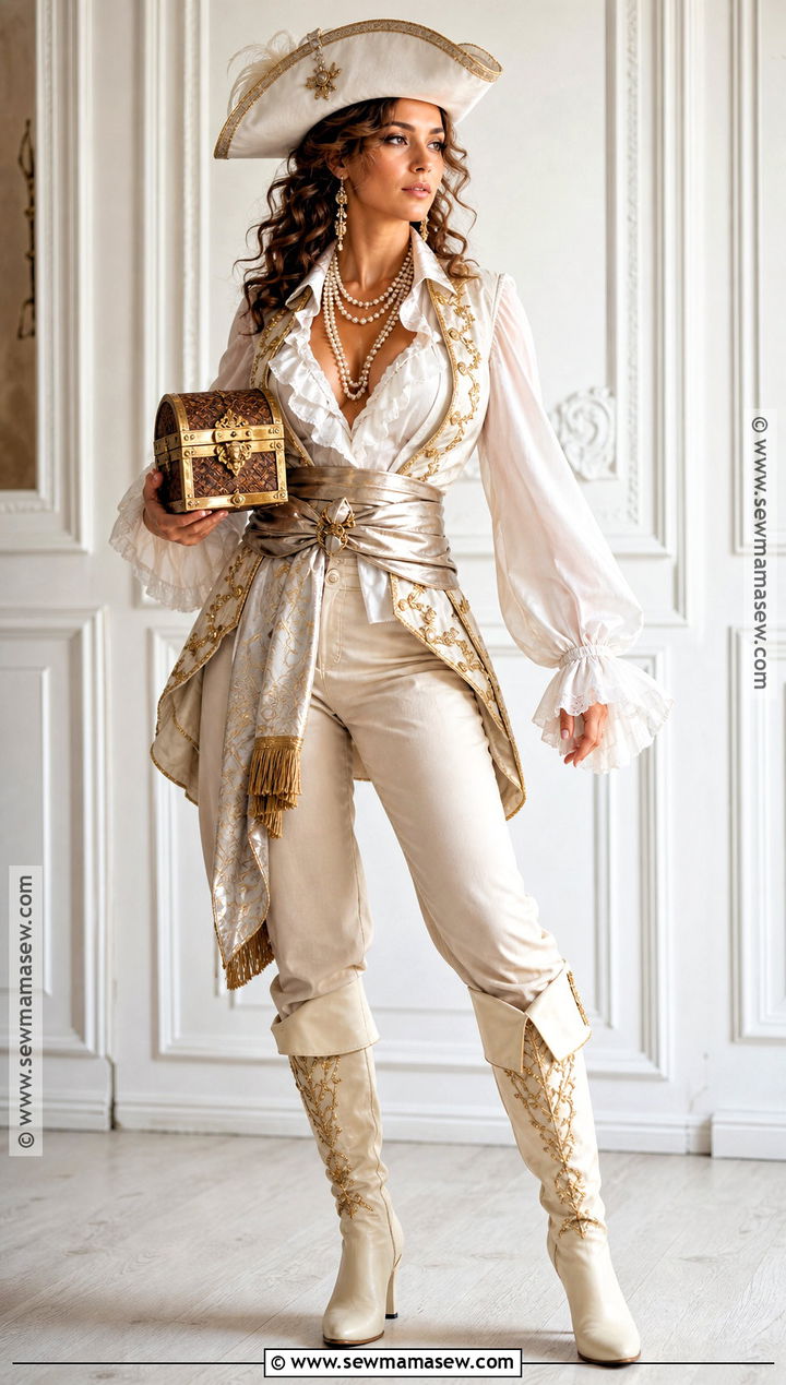 White And Gold Pirate Queen Costume - 50 pirate costume ideas for women
