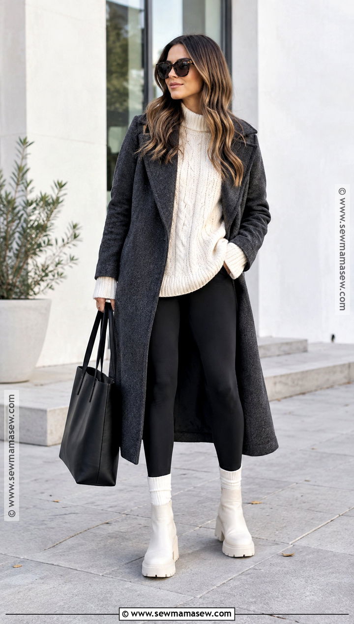 White Ankle Boots With Leggings And Oversized Sweater - 20 white ankle boots outfit fall