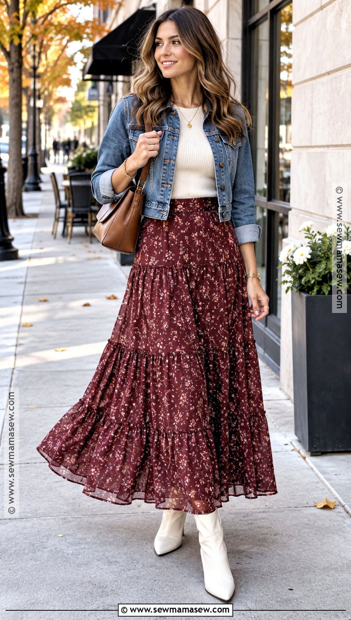 White Ankle Boots With Maxi Skirt And Cropped Jacket - 20 white ankle boots outfit fall