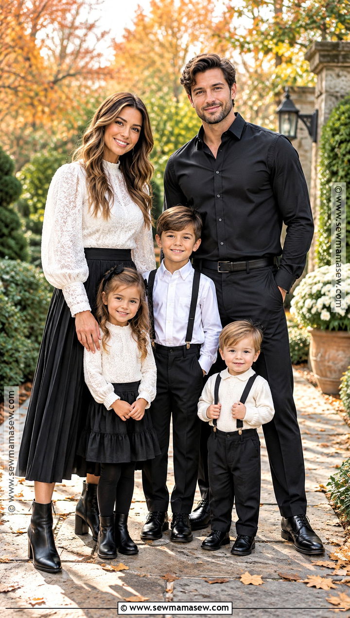 White Blouse And Black Midi Skirt Outfits - 15 fall family pictures black and white outfits