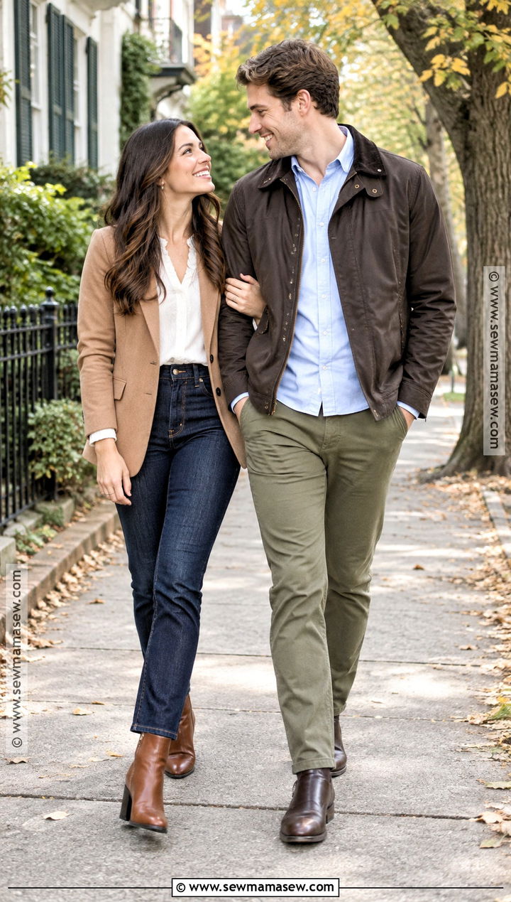 White Blouse And Dark Jeans Fall Engagement Photo Outfit - 25 fall engagement photo outfit ideas