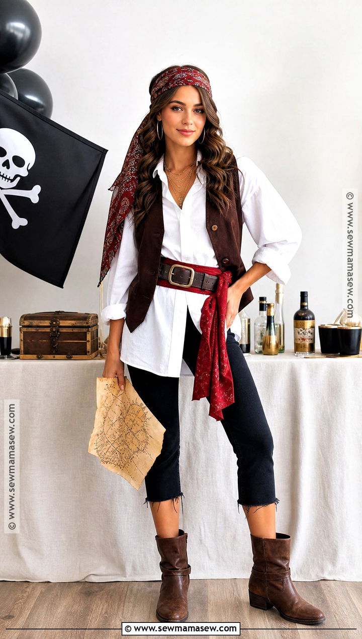 White Blouse DIY Pirate Costume - 30 cute pirate costume ideas for women