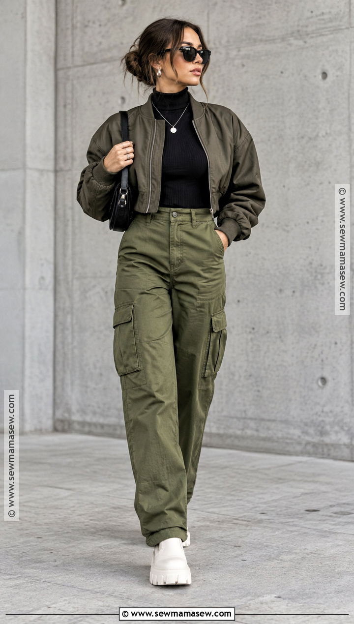 White Boots With Cargo Pants And Fitted Knit Top - 20 Fall Outfits White Boots