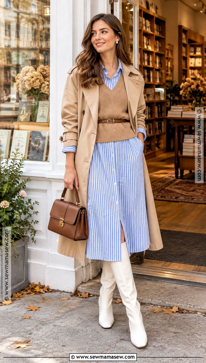 White Boots With Shirt Dress And Sweater Vest - 15 styling white boots fall