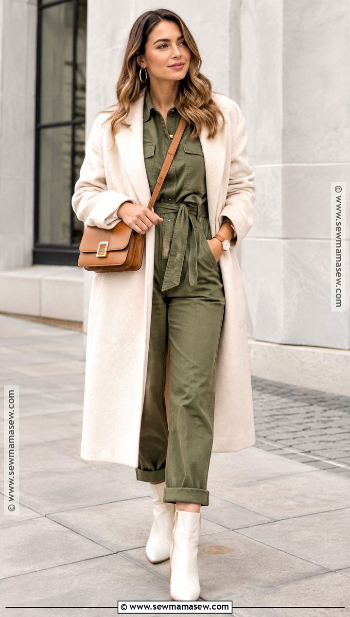 White Boots With Utility Jumpsuit And Wool Coat - 15 styling white boots fall