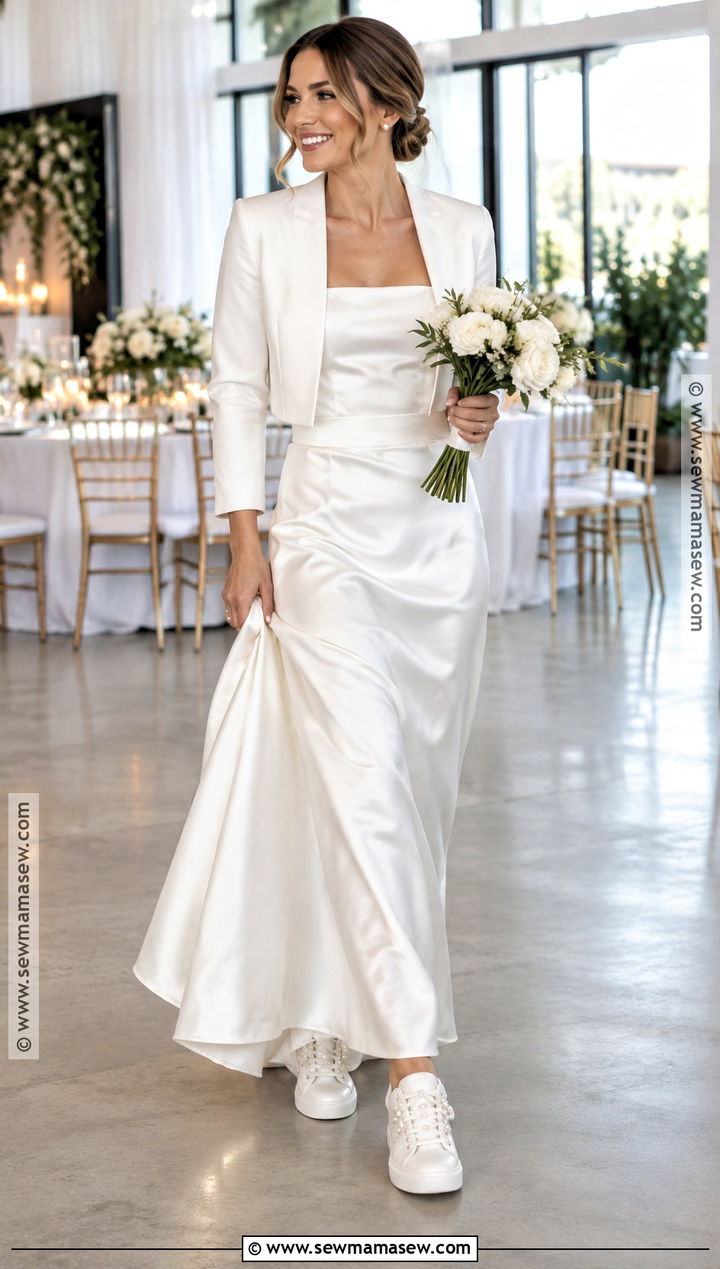 White Bridal Sneakers With Satin Gown - 15 November Wedding Shoes Brides