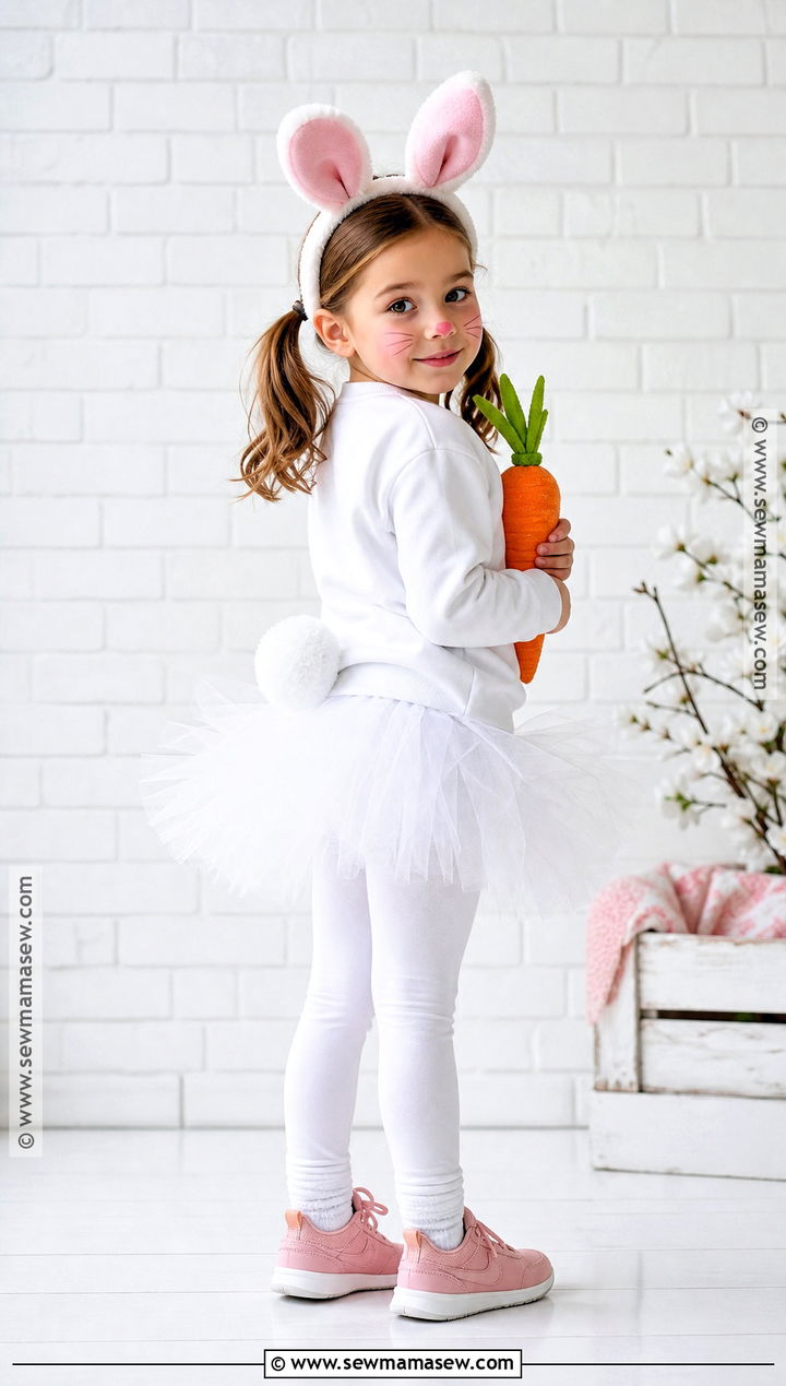 White Bunny Costume With Pink Ears - 35 Girl Costume Ideas